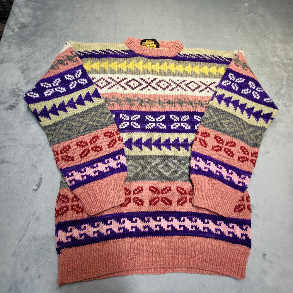 Inca Treasures Sweater Womens Medium Multicolor Wool Knit Fair Isle Made Peru